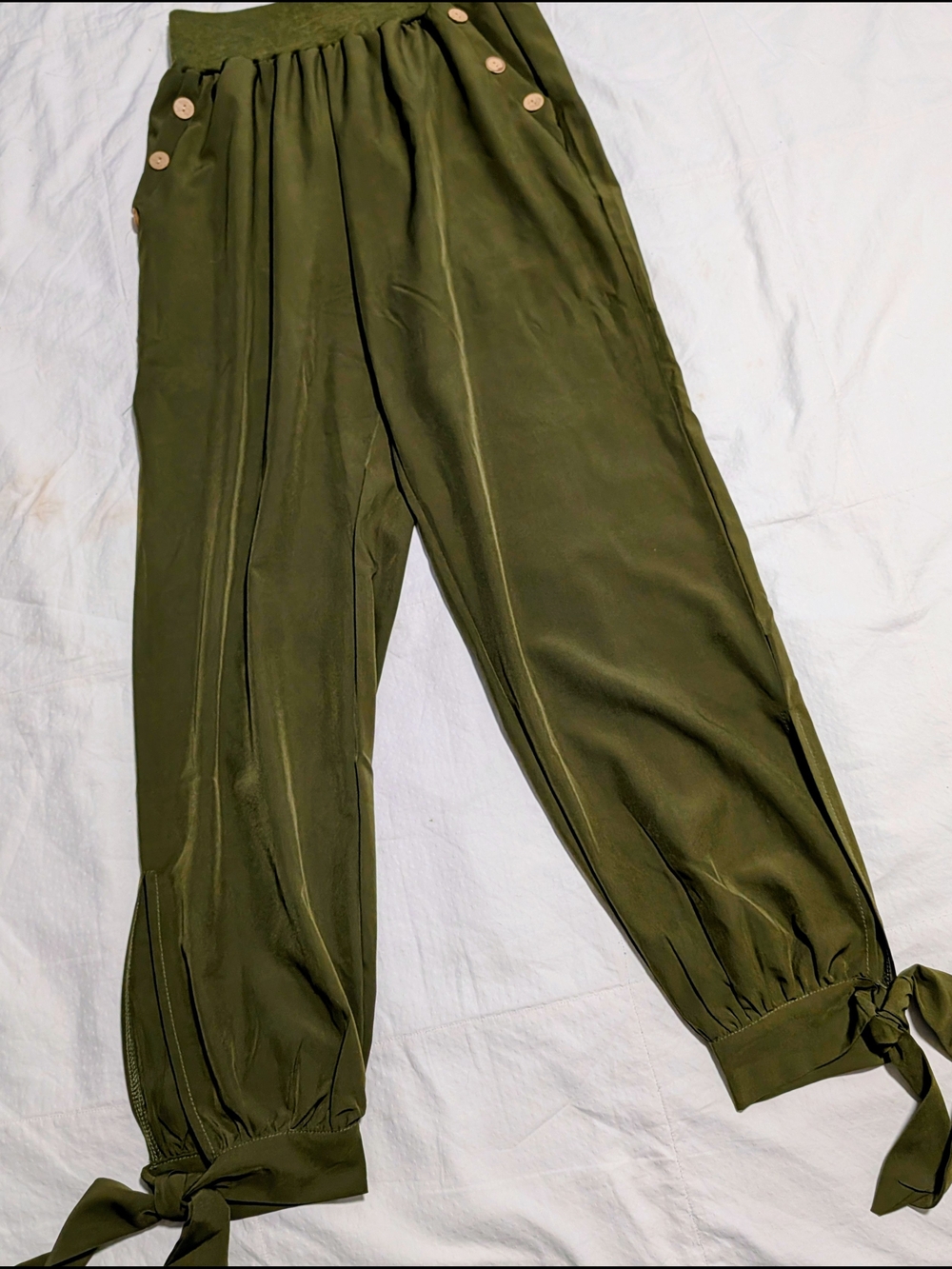 Olive Green Tie-Hem High Waist Pants